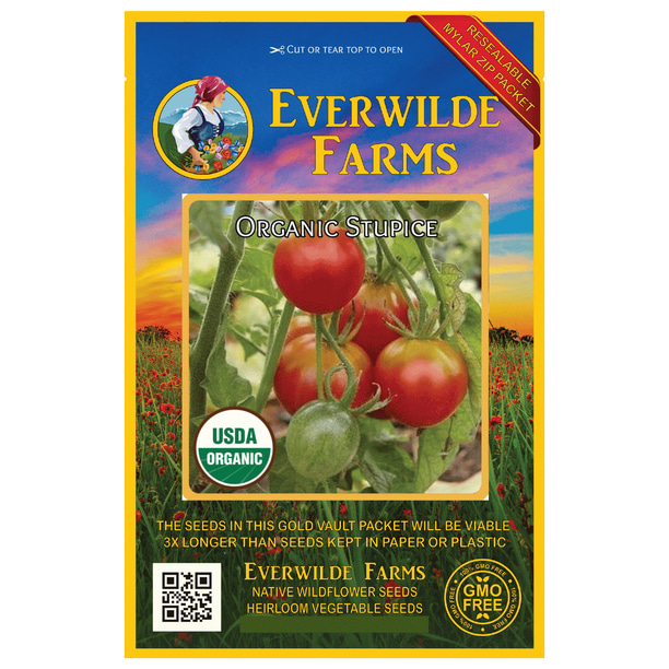 Everwilde Farms Mylar Seed Packet 25 Organic Stupice Heirloom Tomato Seeds